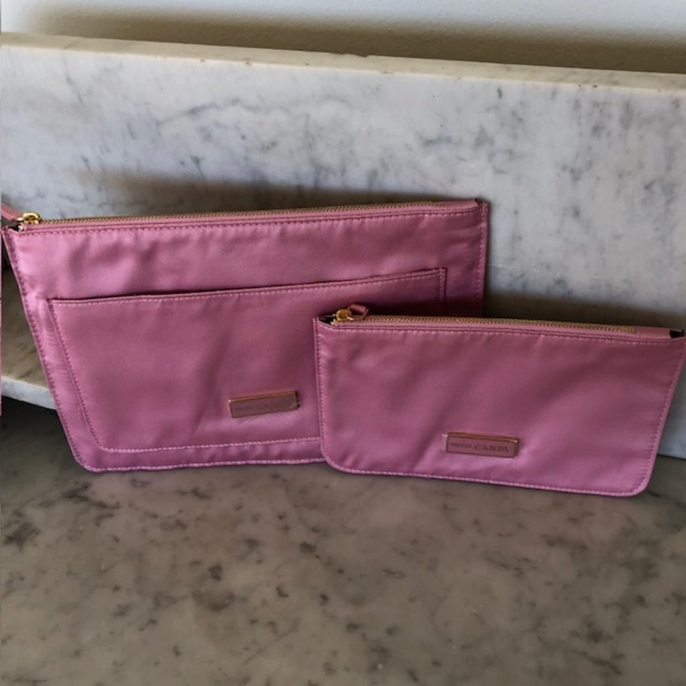 PRADA CANDY Set of Cosmetic Bags Pink Fabric Zip Top Rectangular NWOT